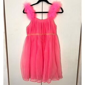 Dauphinette Fairy Babydoll Dress Size S Pink Feather Trim Sheer Coquette Barbie